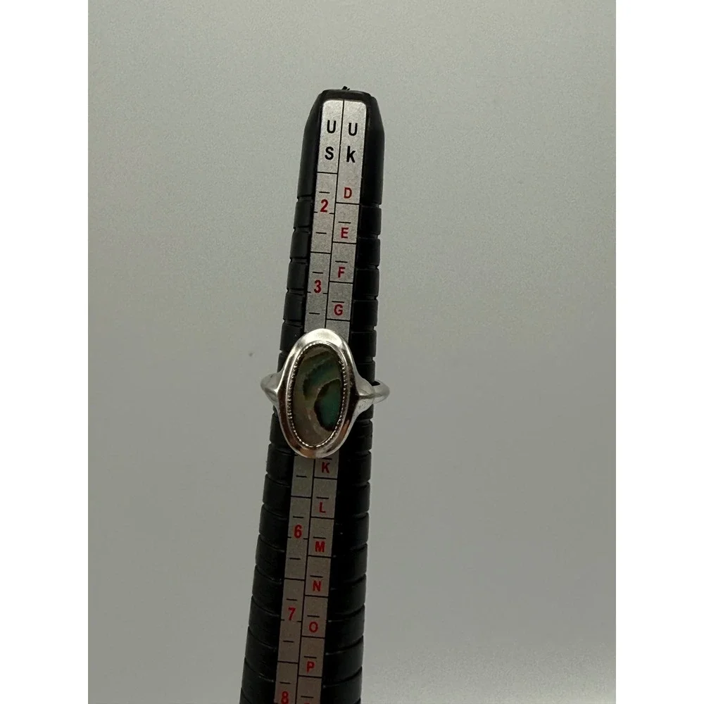 Vintage Avon Silver Tone Oval Abalone Shell Inlay Adjustable Ring Size 5